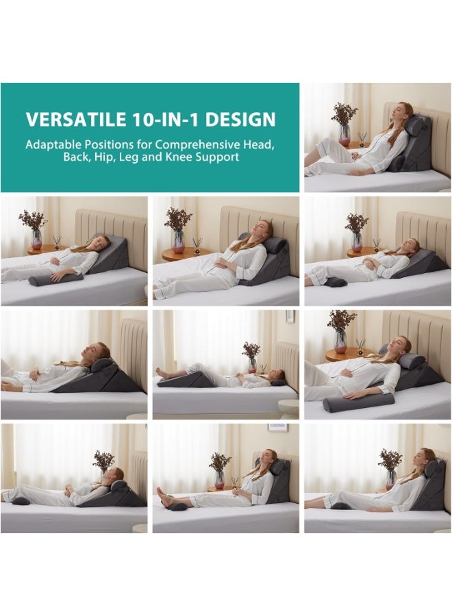 Adjustable 4pcs Bed Wedge Pillow Set, Memory Foam Wedge Pillows Post Surgery for Back, Neck, Leg Pain Relief, Pillow Wedge for Sleeping, Sitting up in Bed, Acid Reflux and GERD, Velvet - Image 2