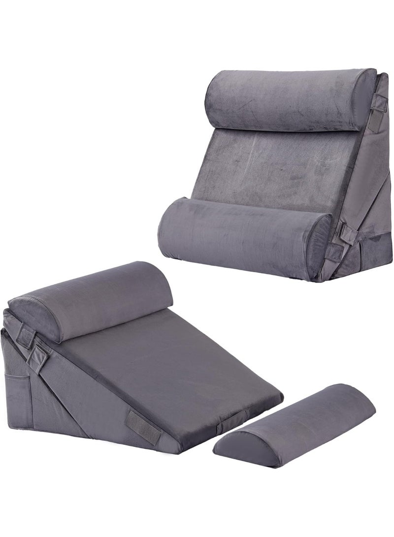 Adjustable 4pcs Bed Wedge Pillow Set, Memory Foam Wedge Pillows Post Surgery for Back, Neck, Leg Pain Relief, Pillow Wedge for Sleeping, Sitting up in Bed, Acid Reflux and GERD, Velvet - Image 1