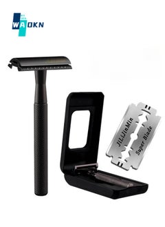WAOKN Men's Shaver, Double Edge Safety Razor with 1 Blade and 1 Storage Case, Eco-Friendly Reusable Metal Shaver (Black)  - Image 1