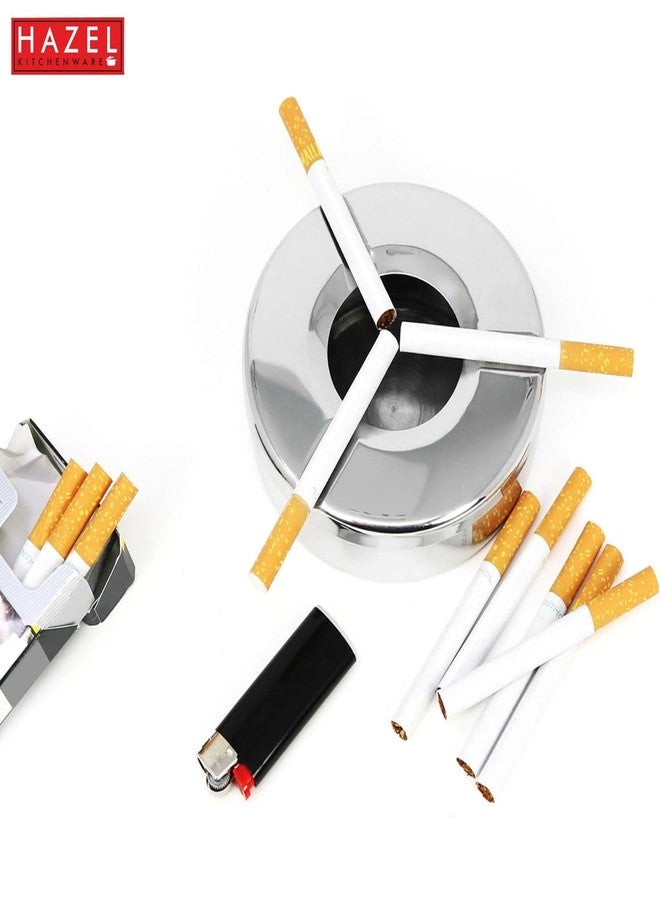 HAZEL Stainless Steel Ashtray with Lid | Windproof Lid Ash Tray for Cigarettes | Portable Ashtray for Home, Office, Outdoor Use - Image 3
