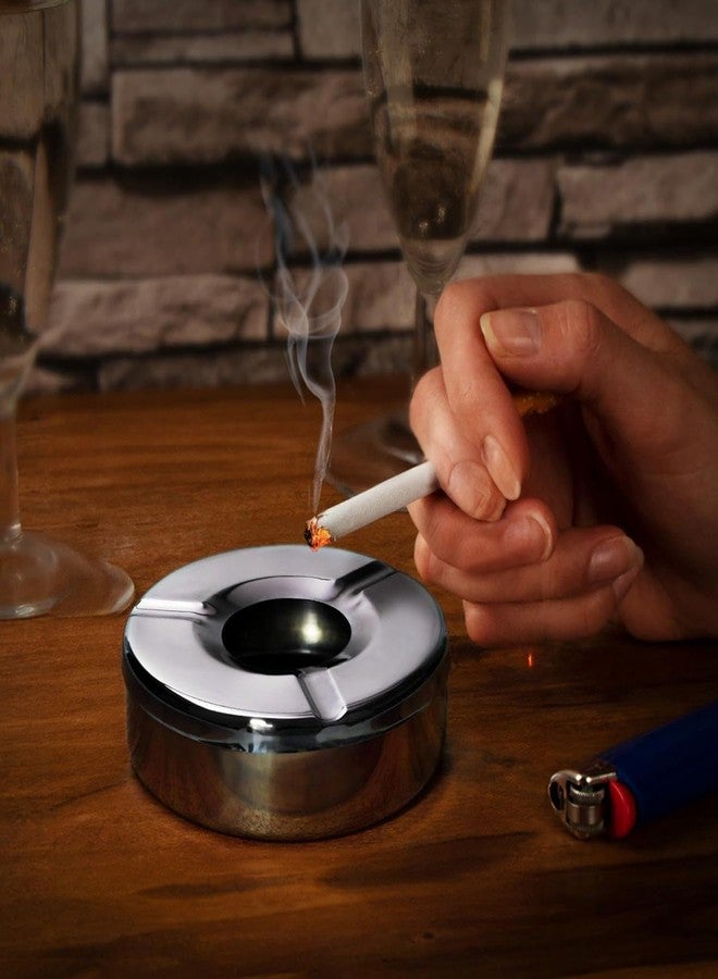 HAZEL Stainless Steel Ashtray with Lid | Windproof Lid Ash Tray for Cigarettes | Portable Ashtray for Home, Office, Outdoor Use - Image 2