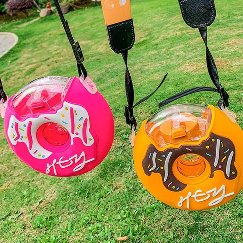 woobles Portable Children Water Bottle Cute Doughnut Shape Baby Water Cup With Back Strap Silicone Production (G) - Image 3
