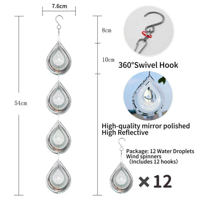 Kexsscai Water Droplets Bird Scare Discs Set-Highly Reflective Double-Sided Bird Reflectors, Extra Sparkly Metal Wind Spinner Outdoor Garden Decor, Decorations to Scare Away Yard Birds - Image 2