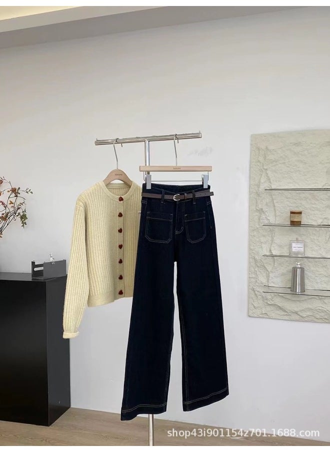 Generic Spring And Summer South Korea Dongdaemun Chic Casual Slimming All-match Elegant High Waist Denim Straight Pants For Women 