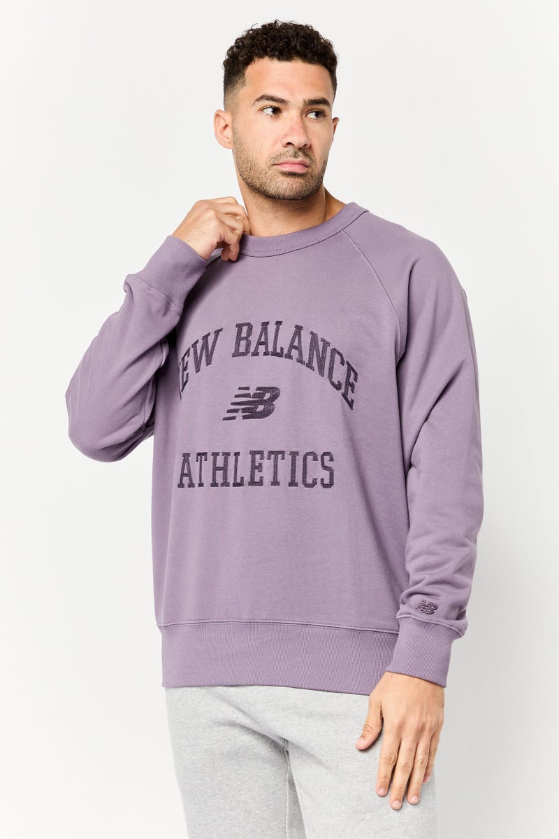 New Balance Men Relaxed Fit Long Sleeves Outdoor Sweatshirt, Purple  - Image 1