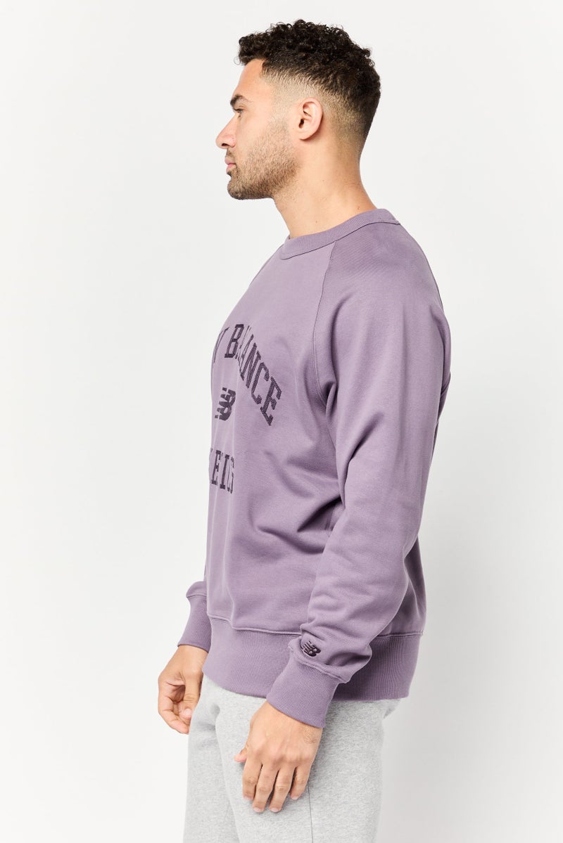 New Balance سويت شيرت خارجي بأكمام طويلة للرجال بتصميم مريح، بنفسجي - Image 4
