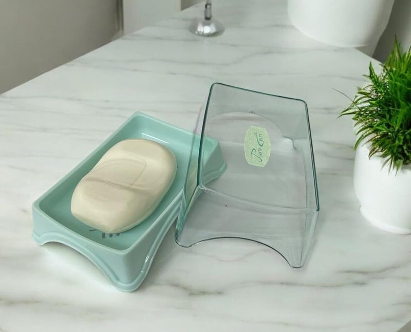 CSM Plastic Self Drain Soap Dish(DIVESOAP-2) with Transparent Lid, Set of 2, Multicolour - Image 3