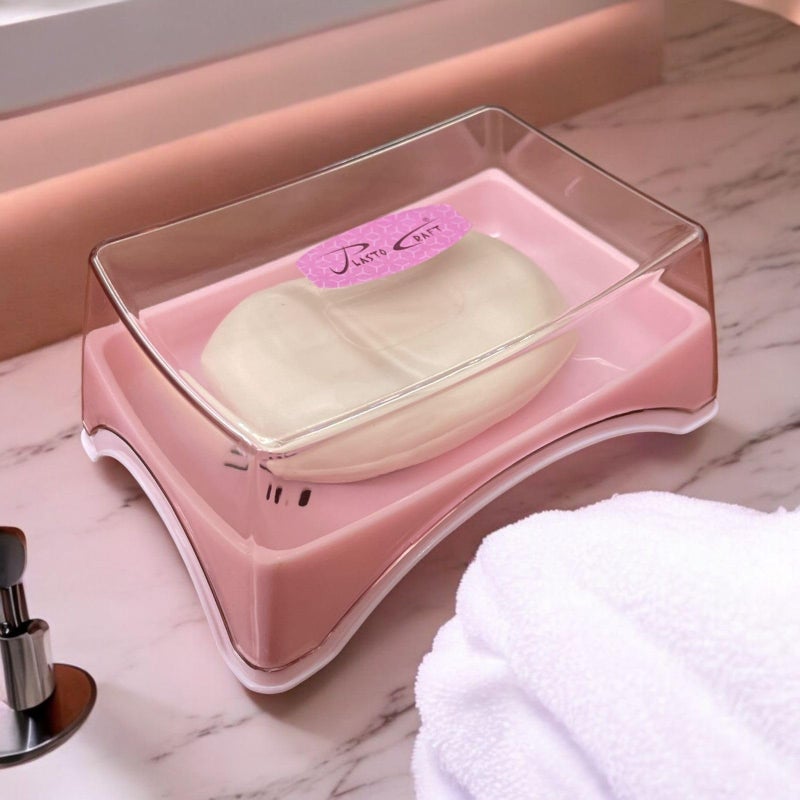 CSM Plastic Self Drain Soap Dish(DIVESOAP-2) with Transparent Lid, Set of 2, Multicolour - Image 4