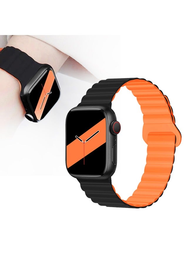Double Side Reversible Magnetic Strap 41mm 40mm 38mm Soft Silicone Loop Strap For iWatch Series 8/7/SE/6/5/4/3/2/1 Black/Orange  - Image 1