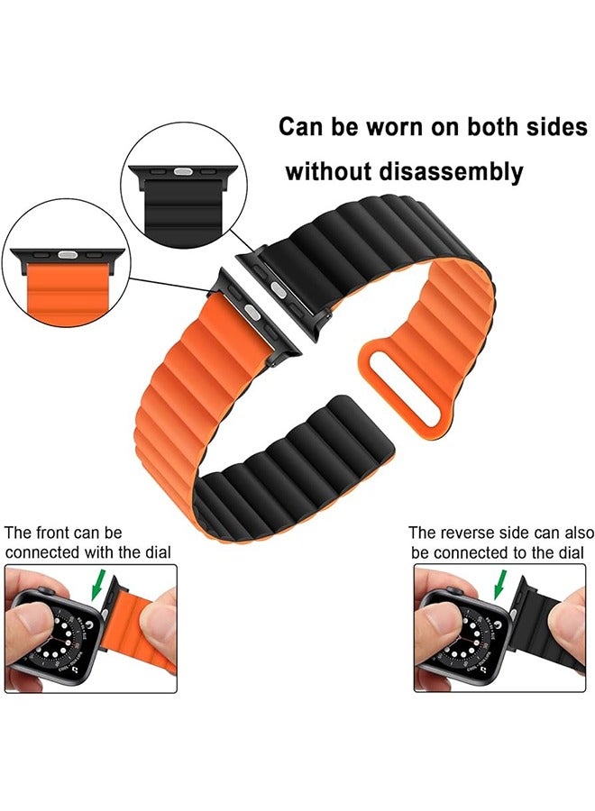 Double Side Reversible Magnetic Strap 41mm 40mm 38mm Soft Silicone Loop Strap For iWatch Series 8/7/SE/6/5/4/3/2/1 Black/Orange  - Image 2