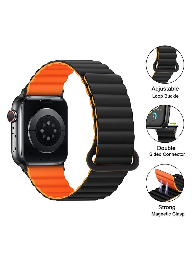 Double Side Reversible Magnetic Strap 41mm 40mm 38mm Soft Silicone Loop Strap For iWatch Series 8/7/SE/6/5/4/3/2/1 Black/Orange  - Image 3