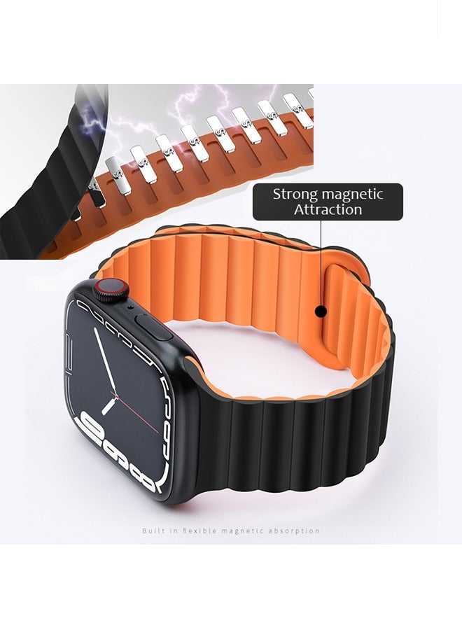 Double Side Reversible Magnetic Strap 41mm 40mm 38mm Soft Silicone Loop Strap For iWatch Series 8/7/SE/6/5/4/3/2/1 Black/Orange  - Image 5