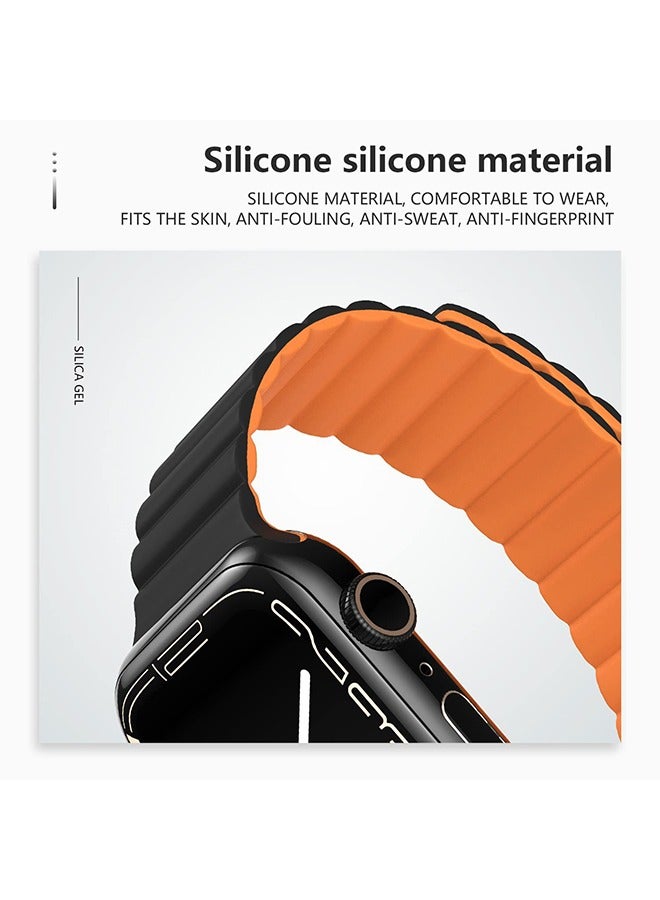 Double Side Reversible Magnetic Strap 41mm 40mm 38mm Soft Silicone Loop Strap For iWatch Series 8/7/SE/6/5/4/3/2/1 Black/Orange  - Image 4