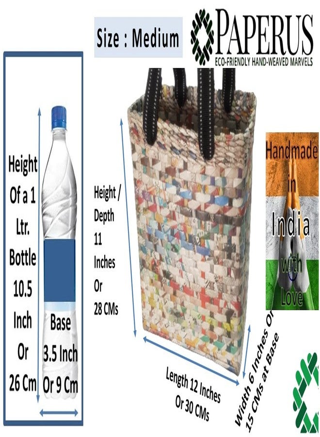 Sonas Creation Paperus, Medium, Natural Lunch Bag, Tiffin Basket for Office, Handbag, Carry Bag, Travel Bag, Eco-Friendly, Handmade, of Paper Ropes, in Inches 11 Height, 12 Length & 6 Wide Base - Image 2