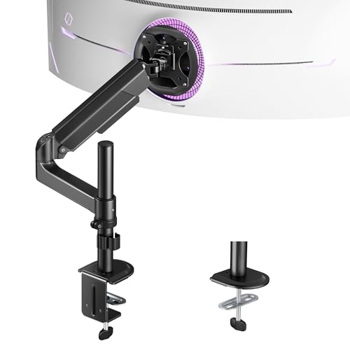 ARES WING Single Monitor Mount - Ultrawide Monitor Arm for 40 34 32 27 Inch Heavy Duty Curved Screen Up to 26.4 lbs with Clamp/Grommet Desk Mount, 75/100 Vesa Mount, Black - Image 1
