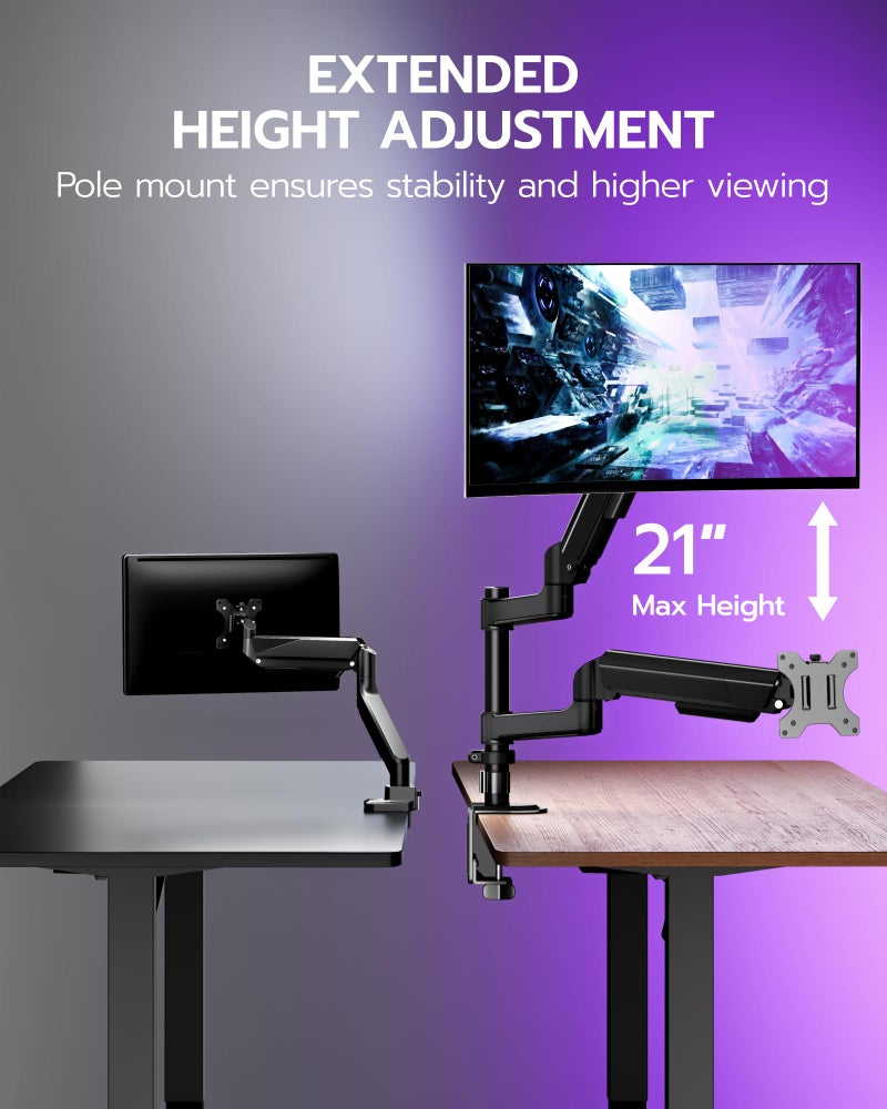 ARES WING Single Monitor Mount - Ultrawide Monitor Arm for 40 34 32 27 Inch Heavy Duty Curved Screen Up to 26.4 lbs with Clamp/Grommet Desk Mount, 75/100 Vesa Mount, Black - Image 5