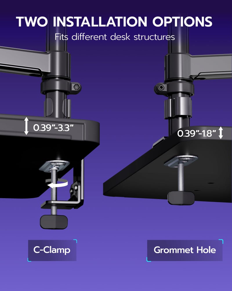 ARES WING Single Monitor Mount - Ultrawide Monitor Arm for 40 34 32 27 Inch Heavy Duty Curved Screen Up to 26.4 lbs with Clamp/Grommet Desk Mount, 75/100 Vesa Mount, Black - Image 2