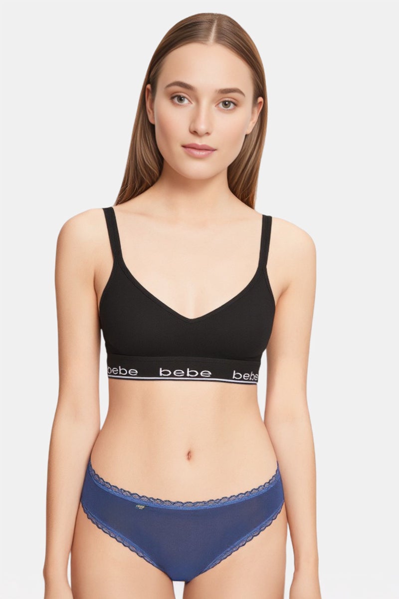 bebe Women Brand Logo Padded Bralette, Black - Image 1
