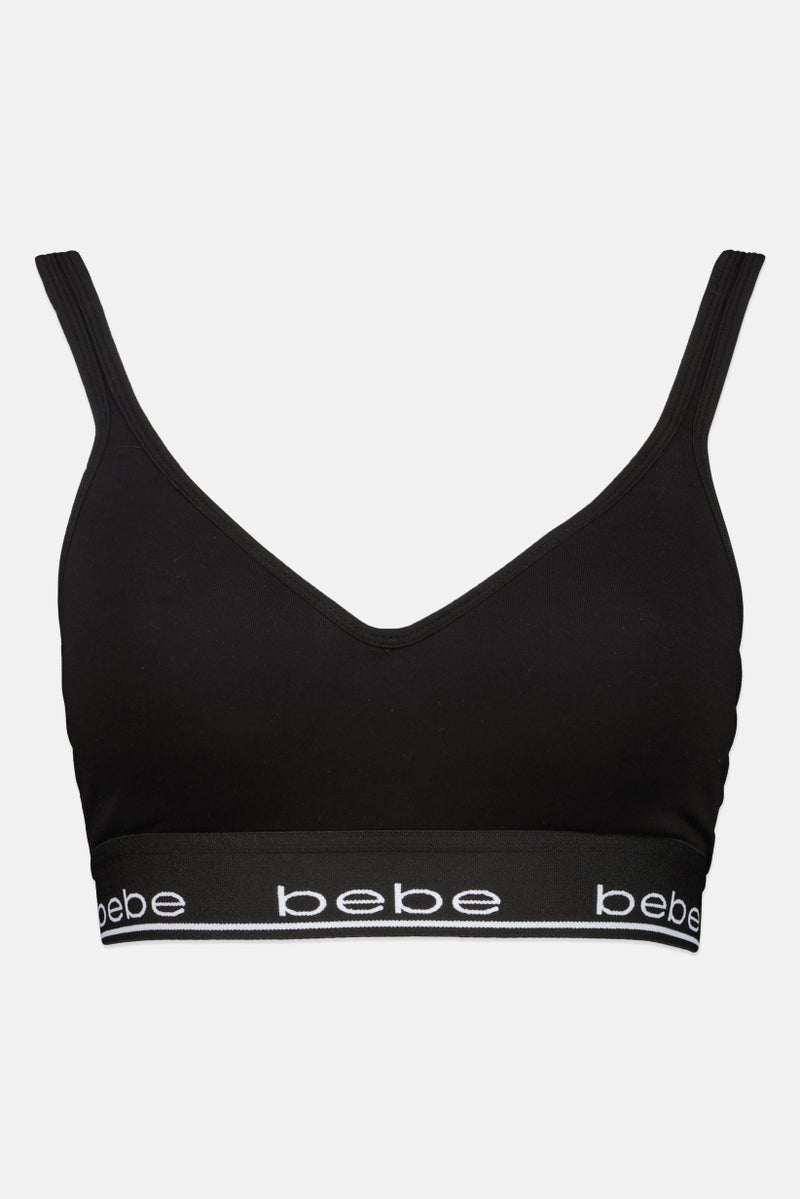 bebe Women Brand Logo Padded Bralette, Black - Image 2