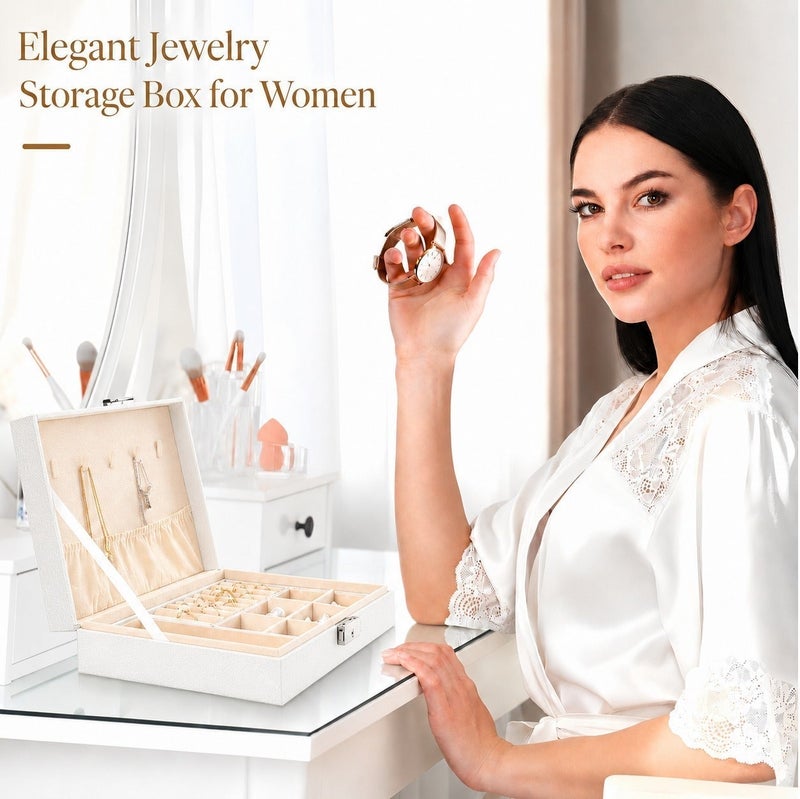 O2. White Jewelry Organizer Box with Multiple Compartments & Lock - Image 5