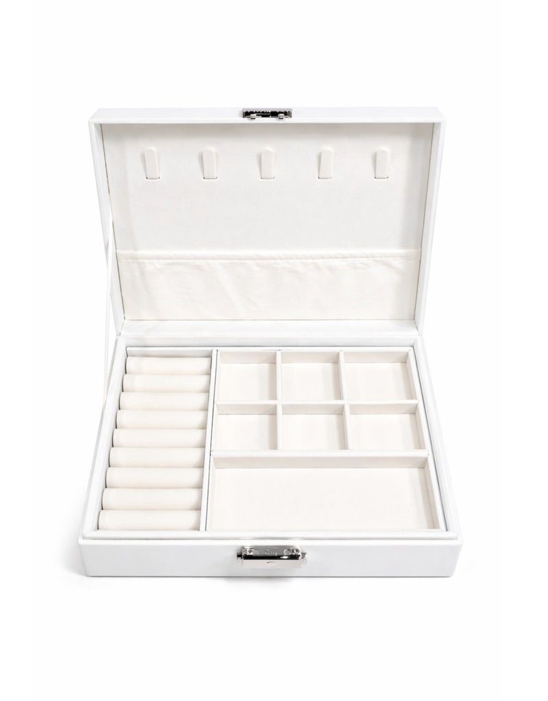 O2. White Jewelry Organizer Box with Multiple Compartments & Lock - Image 2