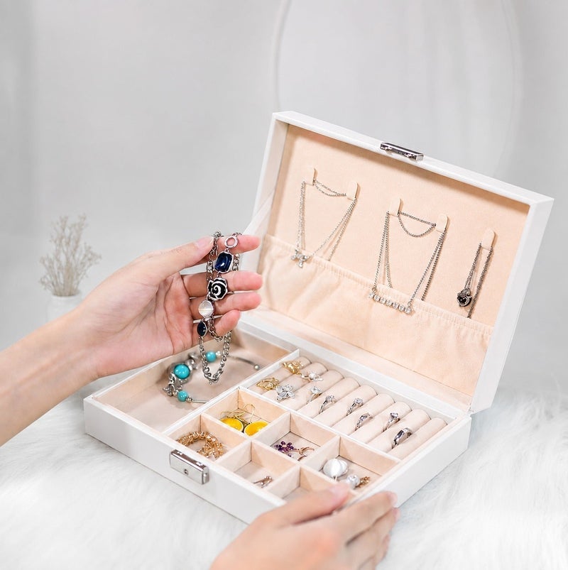 O2. White Jewelry Organizer Box with Multiple Compartments & Lock - Image 4