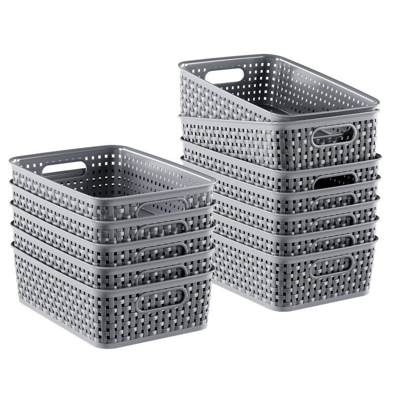 12 Pack Plastic Storage Baskets Small Baskets for Organizing Plastic Storage Bins Wicker Pantry Organizer Bins Household Toys for Laundry Room Bedrooms Kitchens Cabinets Countertops