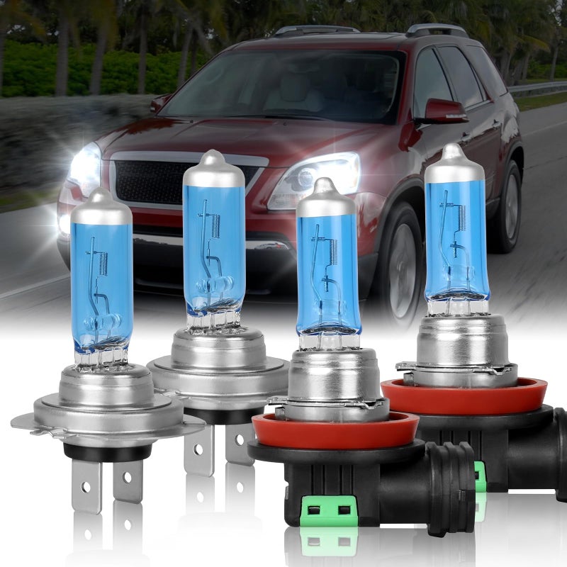IVBDQV Headlight Bulbs Compatible With 20072012 Gmc Acadia Headlight Bulbs H7 High BeamH11 Low Beam Halogen Light Bulb Combo Super Bright 5000K White Pack of 4