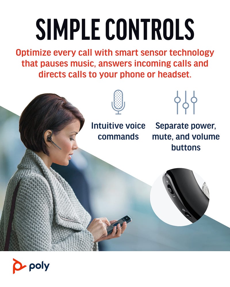 Poly Voyager Legend Wireless Headset (Plantronics) - Single-Ear Bluetooth w/Noise-Canceling Mic - Voice Controls - Mute & Volume Buttons - Ergonomic Design -Connect to Mobile/Tablet via Bluetooth -FFP - Image 4