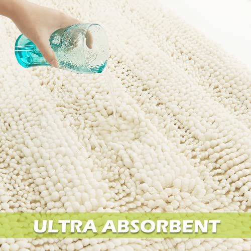 KGORGE Bath Mat for Bathroom - White Super Soft Shower Rug Non-Slip Washable Absorbent Quick Drying Chenile Bathtub Floor Carpet, Cream,60 x 24, 1 Piece - Image 4