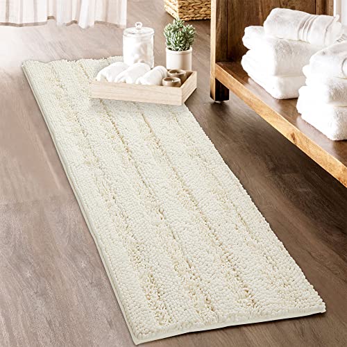 KGORGE Bath Mat for Bathroom - White Super Soft Shower Rug Non-Slip Washable Absorbent Quick Drying Chenile Bathtub Floor Carpet, Cream,60 x 24, 1 Piece - Image 1