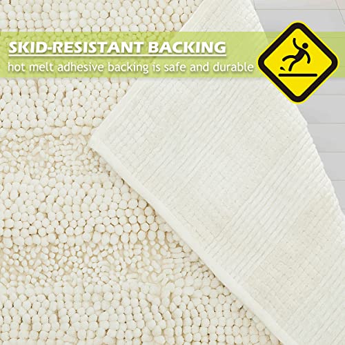 KGORGE Bath Mat for Bathroom - White Super Soft Shower Rug Non-Slip Washable Absorbent Quick Drying Chenile Bathtub Floor Carpet, Cream,60 x 24, 1 Piece - Image 3