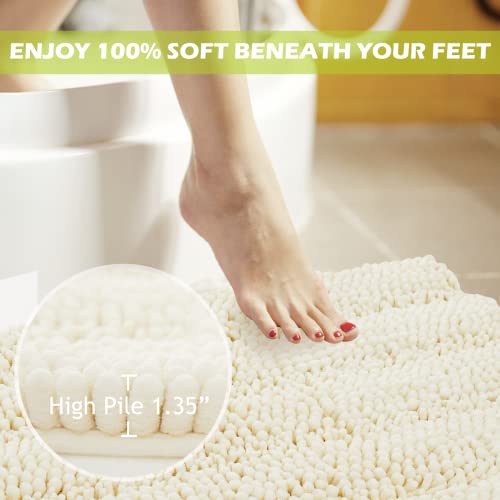KGORGE Bath Mat for Bathroom - White Super Soft Shower Rug Non-Slip Washable Absorbent Quick Drying Chenile Bathtub Floor Carpet, Cream,60 x 24, 1 Piece - Image 2