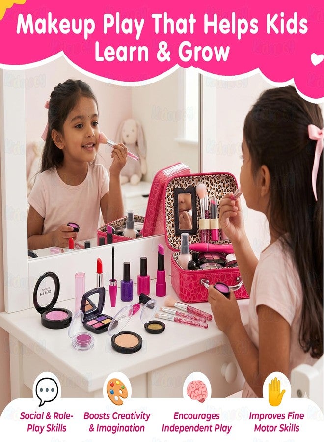 Kidology Makeup Kit Set for Kids - 3-8 Years Girls | 21 Pcs Portable Pretend Play Princess Beauty Set (Not Real Makeup) | Builds Fine Motor Skills | Non-Toxic Mess-Free Suitcase | Gift for Girls - Image 5
