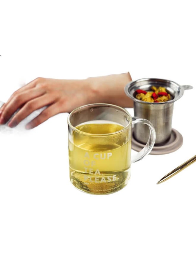 Buydeem Tea Infuser Glass Cup, Office Tea Brewing Filter Cup, High Borosilicate Tea Steeping Cup, Cd1001 Gray Feather Color - Image 1