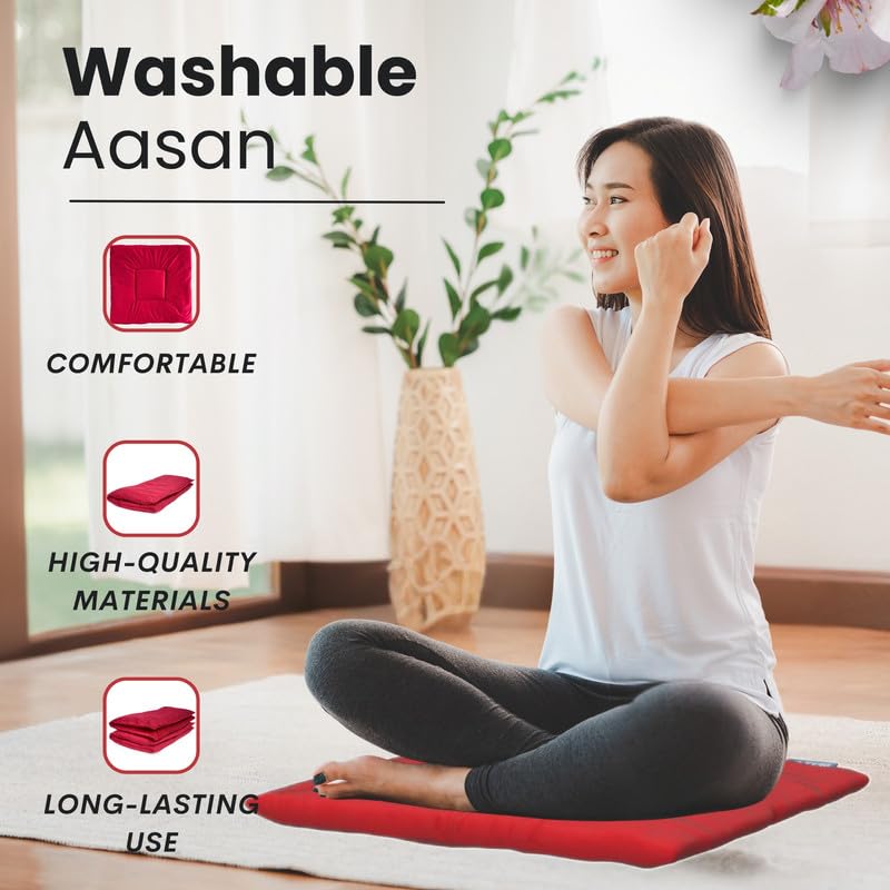 Humpy Hare Wasable Pooja Aasan for HomeGhar Mandir Floor Sitting Mat for Katha Havan Prayer Yoga Dinner Long Time Comfort for Shaadi Super Soft Microfiber Feeling 29x29 - Image 5
