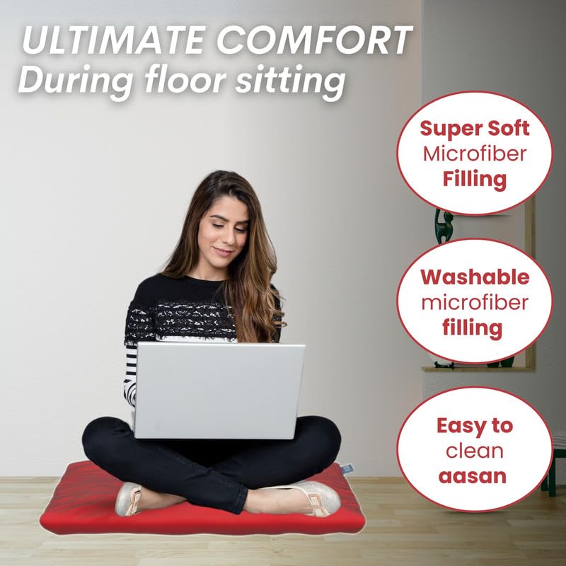 Humpy Hare Wasable Pooja Aasan for HomeGhar Mandir Floor Sitting Mat for Katha Havan Prayer Yoga Dinner Long Time Comfort for Shaadi Super Soft Microfiber Feeling 29x29 - Image 4