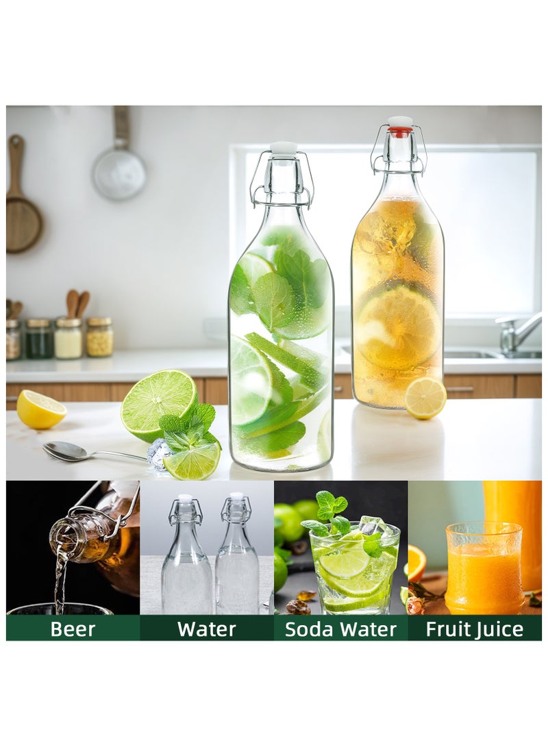 6Pack 32oz Glass Swing Top Bottles – Airtight Flip Top Glass Bottles with Extra Caps for Kombucha, Home Brewing, Beverages, Oil, Vinegar, Water, Soda, Kefir