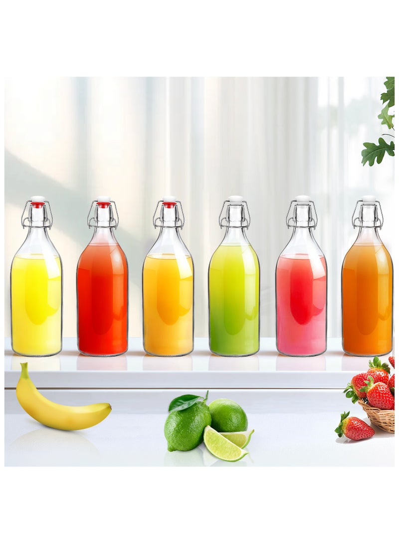 6Pack 32oz Glass Swing Top Bottles – Airtight Flip Top Glass Bottles with Extra Caps for Kombucha, Home Brewing, Beverages, Oil, Vinegar, Water, Soda, Kefir