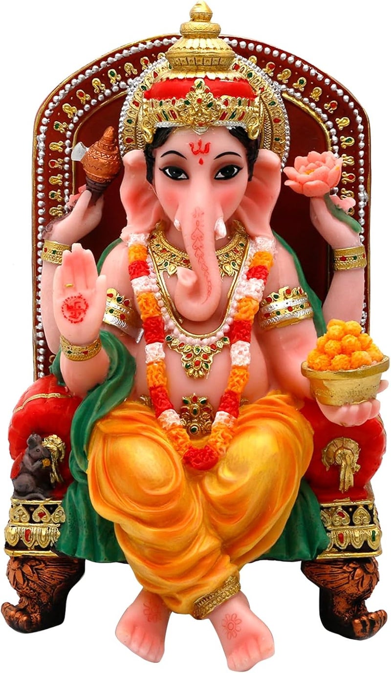 alikiki Polystone Hindu God Ganesha Statue - 7.8" H Lord Ganesh Idol for Diwali Gifts Ganpati Altar Temple Mandir Pooja Item Indian Murti Puja Item Meditation Room Spiritual Decor - Image 1