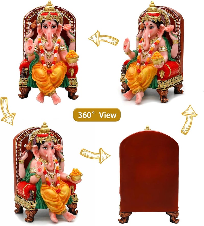 alikiki Polystone Hindu God Ganesha Statue - 7.8" H Lord Ganesh Idol for Diwali Gifts Ganpati Altar Temple Mandir Pooja Item Indian Murti Puja Item Meditation Room Spiritual Decor - Image 3