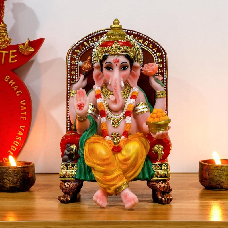 alikiki Polystone Hindu God Ganesha Statue - 7.8" H Lord Ganesh Idol for Diwali Gifts Ganpati Altar Temple Mandir Pooja Item Indian Murti Puja Item Meditation Room Spiritual Decor - Image 2