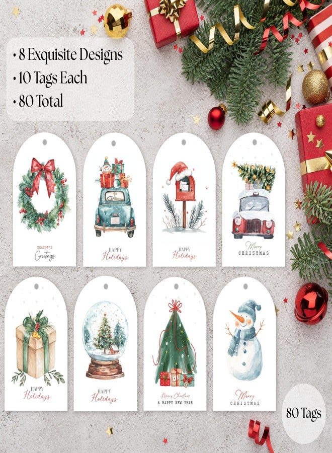 Paper Play Arc-Shaped Watercolor Christmas Gift Tags - 80 Holiday Tags with String, 8 Watercolor Arch Designs - 350 GSM Christmas Name Tags for Gifts - Image 5