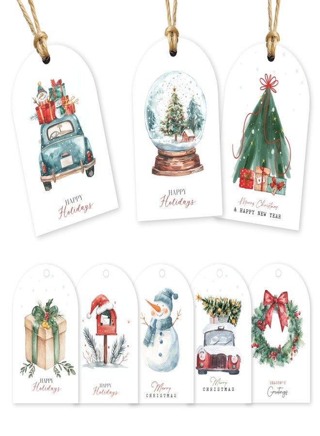 Paper Play Arc-Shaped Watercolor Christmas Gift Tags - 80 Holiday Tags with String, 8 Watercolor Arch Designs - 350 GSM Christmas Name Tags for Gifts - Image 1