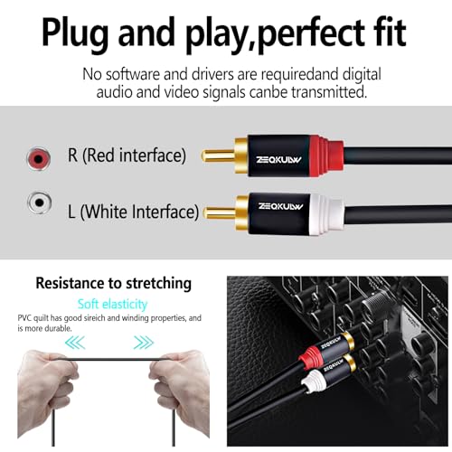 ZEQKULW 2RCA Audio Cable 15 ft 2RCA Male to 2RCA Male Stereo Audio RCA Cables Dual Shielded Gold-Plated 2 RCA Stereo Cable for car Audio Video Cord, Hi-Fi Systems or Home Theater, HDTV (Black, 15FT) - Image 4