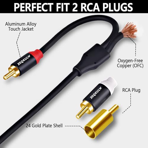 ZEQKULW 2RCA Audio Cable 15 ft 2RCA Male to 2RCA Male Stereo Audio RCA Cables Dual Shielded Gold-Plated 2 RCA Stereo Cable for car Audio Video Cord, Hi-Fi Systems or Home Theater, HDTV (Black, 15FT) - Image 3