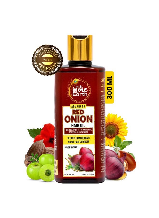 The Indie Earth Advanced Red Onion Hair Growth Oil with Redensyl – Infused with 31+ Powerful Natural Herbs & Extracts Including Bhringraj, Tea Tree, Rosemary, Jojoba & Argan Oil - Anti Hair Fall & Hair Regrowth Oil  - Image 1