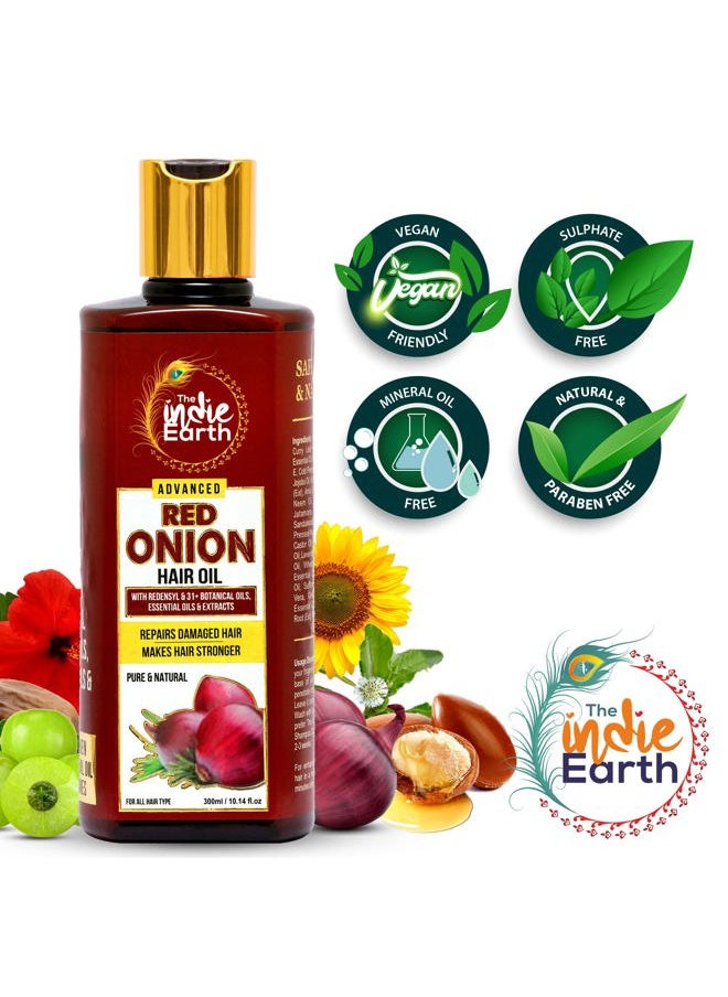 The Indie Earth Advanced Red Onion Hair Growth Oil with Redensyl – Infused with 31+ Powerful Natural Herbs & Extracts Including Bhringraj, Tea Tree, Rosemary, Jojoba & Argan Oil - Anti Hair Fall & Hair Regrowth Oil  - Image 5