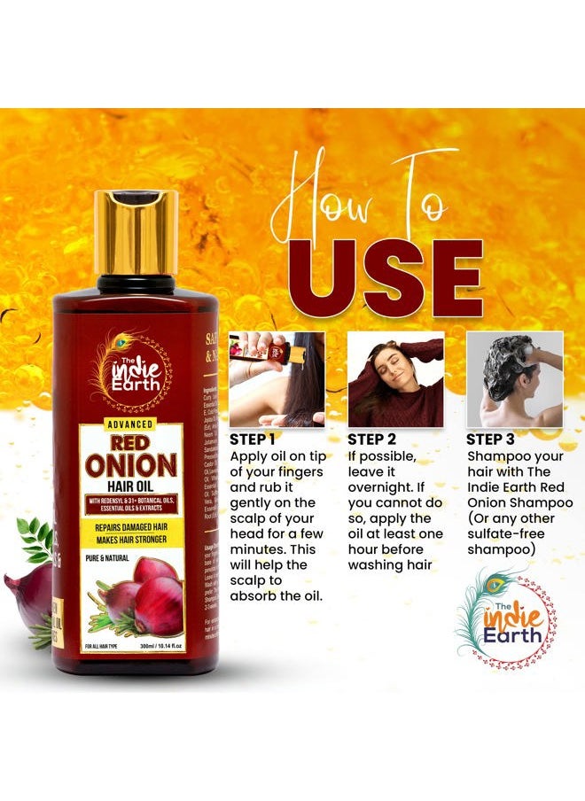 The Indie Earth Advanced Red Onion Hair Growth Oil with Redensyl – Infused with 31+ Powerful Natural Herbs & Extracts Including Bhringraj, Tea Tree, Rosemary, Jojoba & Argan Oil - Anti Hair Fall & Hair Regrowth Oil  - Image 4