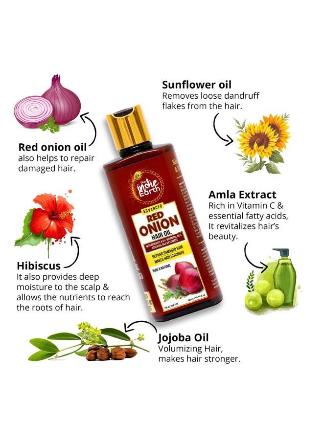 The Indie Earth Advanced Red Onion Hair Growth Oil with Redensyl – Infused with 31+ Powerful Natural Herbs & Extracts Including Bhringraj, Tea Tree, Rosemary, Jojoba & Argan Oil - Anti Hair Fall & Hair Regrowth Oil  - Image 2